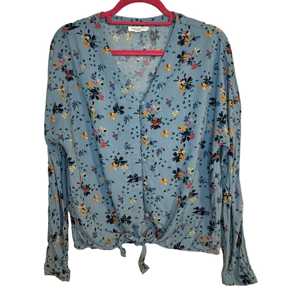 BeachLunchLounge Floral Long Sleeve Button Blouse Size M